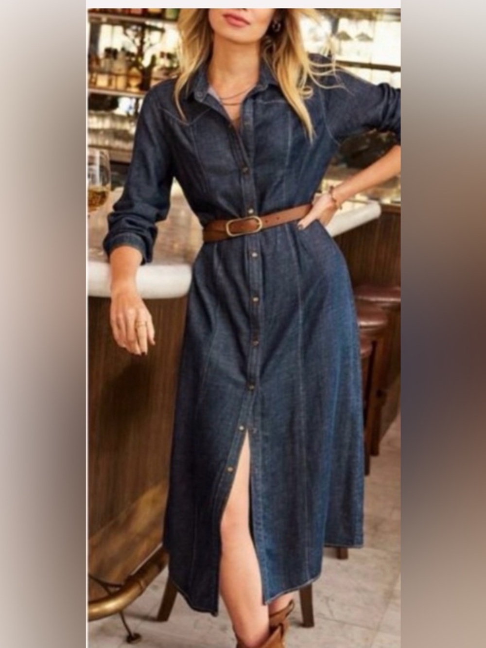 cloth & stone Dark Blue Denim Snap-Front Maxi Dress